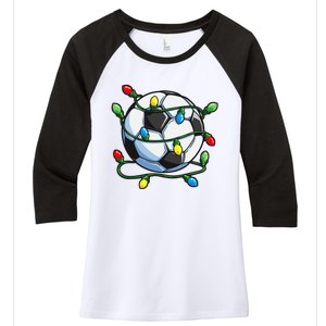 Soccer Christmas Ball Xmas Lights Funny Sport Women's Tri-Blend 3/4-Sleeve Raglan Shirt