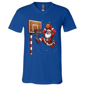 Santa Claus Basketball Player Christmas Snow V-Neck T-Shirt