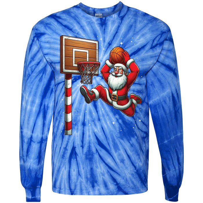 Santa Claus Basketball Player Christmas Snow Tie-Dye Long Sleeve Shirt