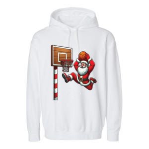 Santa Claus Basketball Player Christmas Snow Garment-Dyed Fleece Hoodie