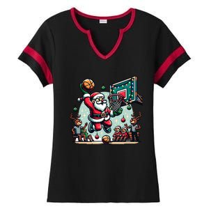 Santa Claus Basketball Christmas Reindeer Team Player Gift Ladies Halftime Notch Neck Tee