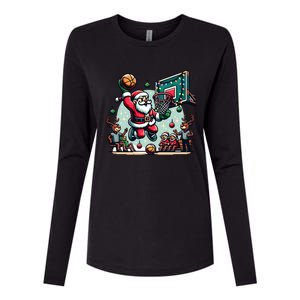 Santa Claus Basketball Christmas Reindeer Team Player Gift Womens Cotton Relaxed Long Sleeve T-Shirt