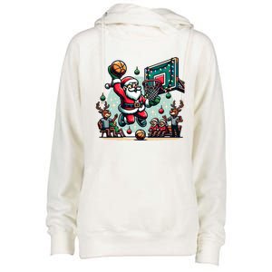 Santa Claus Basketball Christmas Reindeer Team Player Gift Womens Funnel Neck Pullover Hood