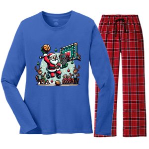 Santa Claus Basketball Christmas Reindeer Team Player Gift Women's Long Sleeve Flannel Pajama Set 