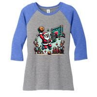 Santa Claus Basketball Christmas Reindeer Team Player Gift Women's Tri-Blend 3/4-Sleeve Raglan Shirt