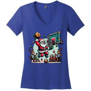 Santa Claus Basketball Christmas Reindeer Team Player Gift Women's V-Neck T-Shirt