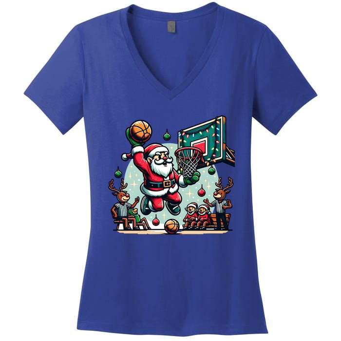 Santa Claus Basketball Christmas Reindeer Team Player Gift Women's V-Neck T-Shirt