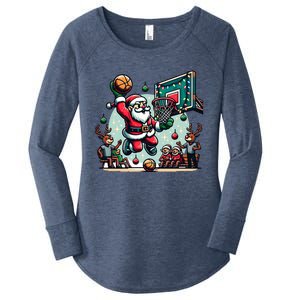 Santa Claus Basketball Christmas Reindeer Team Player Gift Women's Perfect Tri Tunic Long Sleeve Shirt