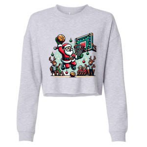 Santa Claus Basketball Christmas Reindeer Team Player Gift Cropped Pullover Crew