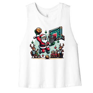 Santa Claus Basketball Christmas Reindeer Team Player Gift Women's Racerback Cropped Tank