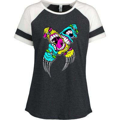 Skateboarding Comic Book Cartoon Skateboard Gift Enza Ladies Jersey Colorblock Tee