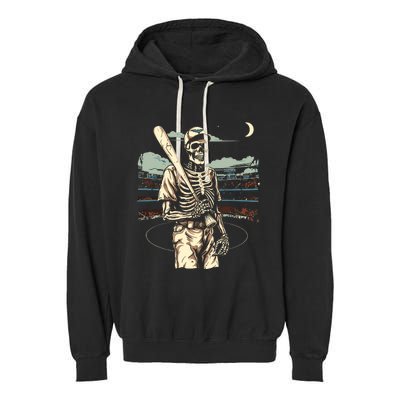 Spooky Creepy Baseball Skeleton Halloween Boy Garment-Dyed Fleece Hoodie