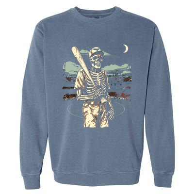 Spooky Creepy Baseball Skeleton Halloween Boy Garment-Dyed Sweatshirt