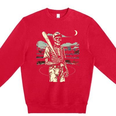 Spooky Creepy Baseball Skeleton Halloween Boy Premium Crewneck Sweatshirt