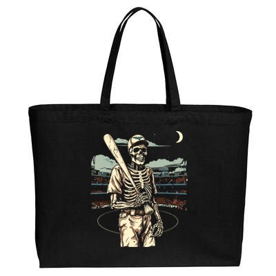 Spooky Creepy Baseball Skeleton Halloween Boy Cotton Canvas Jumbo Tote