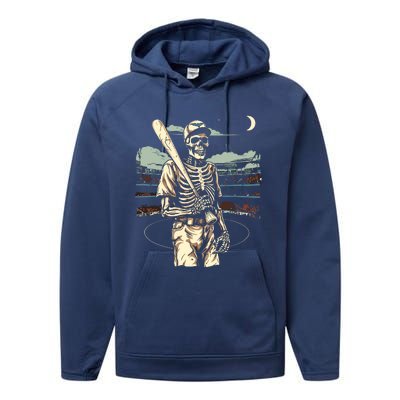 Spooky Creepy Baseball Skeleton Halloween Boy Performance Fleece Hoodie