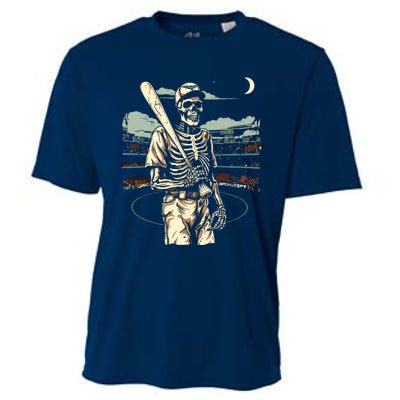 Spooky Creepy Baseball Skeleton Halloween Boy Cooling Performance Crew T-Shirt