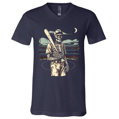 Spooky Creepy Baseball Skeleton Halloween Boy V-Neck T-Shirt