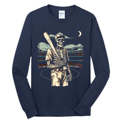 Spooky Creepy Baseball Skeleton Halloween Boy Tall Long Sleeve T-Shirt