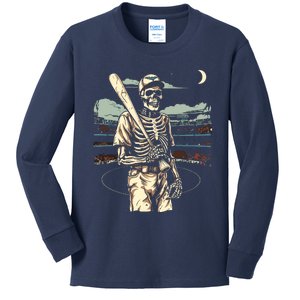 Spooky Creepy Baseball Skeleton Halloween Boy Kids Long Sleeve Shirt