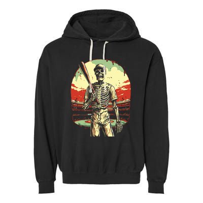 Spooky Creepy Baseball Skeleton Halloween Boy Garment-Dyed Fleece Hoodie