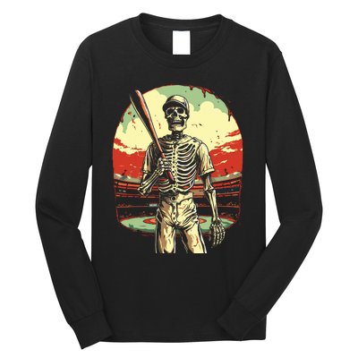 Spooky Creepy Baseball Skeleton Halloween Boy Long Sleeve Shirt