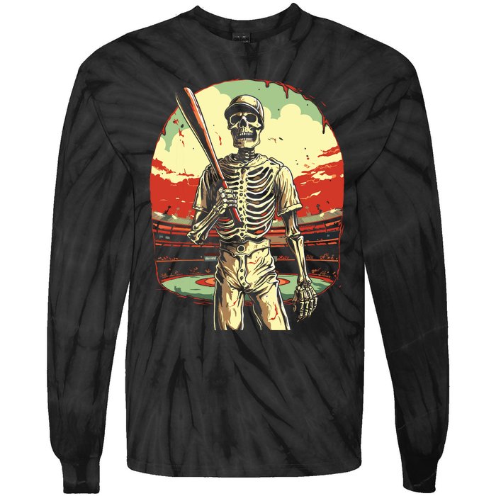 Spooky Creepy Baseball Skeleton Halloween Boy Tie-Dye Long Sleeve Shirt