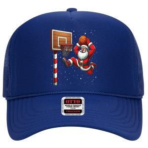 Santa Claus Basketball Player Christmas Snow Gift High Crown Mesh Back Trucker Hat