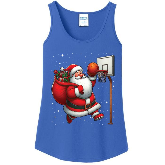 Santa Claus Basketball Player Christmas Snow Gift Ladies Essential Tank