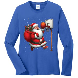 Santa Claus Basketball Player Christmas Snow Gift Ladies Long Sleeve Shirt