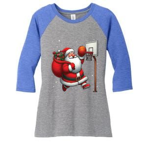 Santa Claus Basketball Player Christmas Snow Gift Women's Tri-Blend 3/4-Sleeve Raglan Shirt