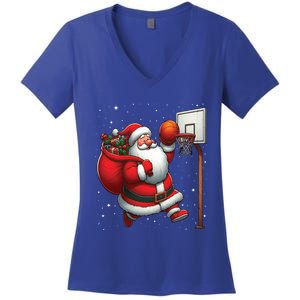 Santa Claus Basketball Player Christmas Snow Gift Women's V-Neck T-Shirt