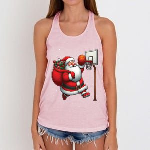 Santa Claus Basketball Player Christmas Snow Gift Women's Knotted Racerback Tank