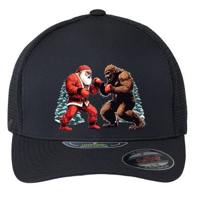Santa Claus Boxing Bigfoot Sasquatch Christmas Flexfit Unipanel Trucker Cap