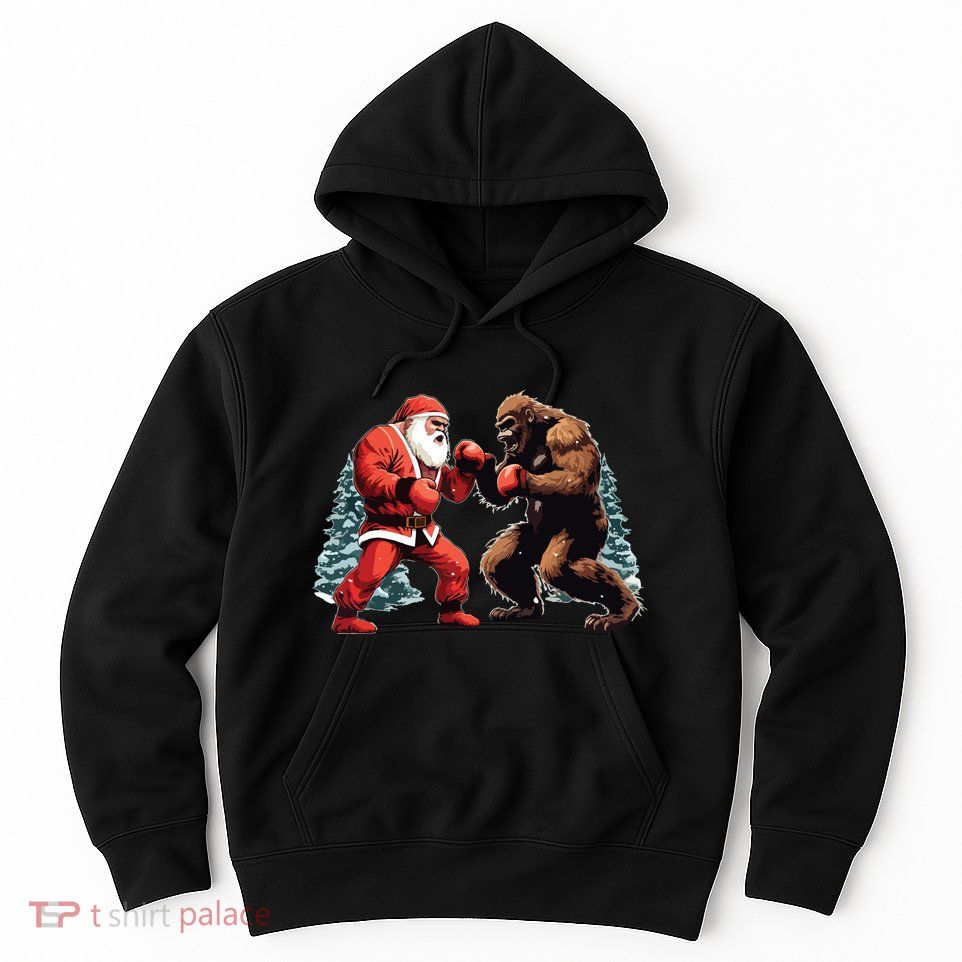 Santa Claus Boxing Bigfoot Sasquatch Christmas Hoodie