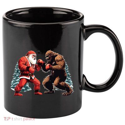 Santa Claus Boxing Bigfoot Sasquatch Christmas 11oz C Handle Ceramic Mug