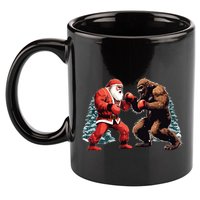 Santa Claus Boxing Bigfoot Sasquatch Christmas 11oz C Handle Ceramic Mug
