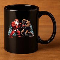 Santa Claus Boxing Bigfoot Sasquatch Christmas 11oz C Handle Ceramic Mug