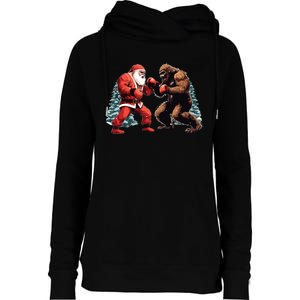 Santa Claus Boxing Bigfoot Sasquatch Christmas Womens Funnel Neck Pullover Hood