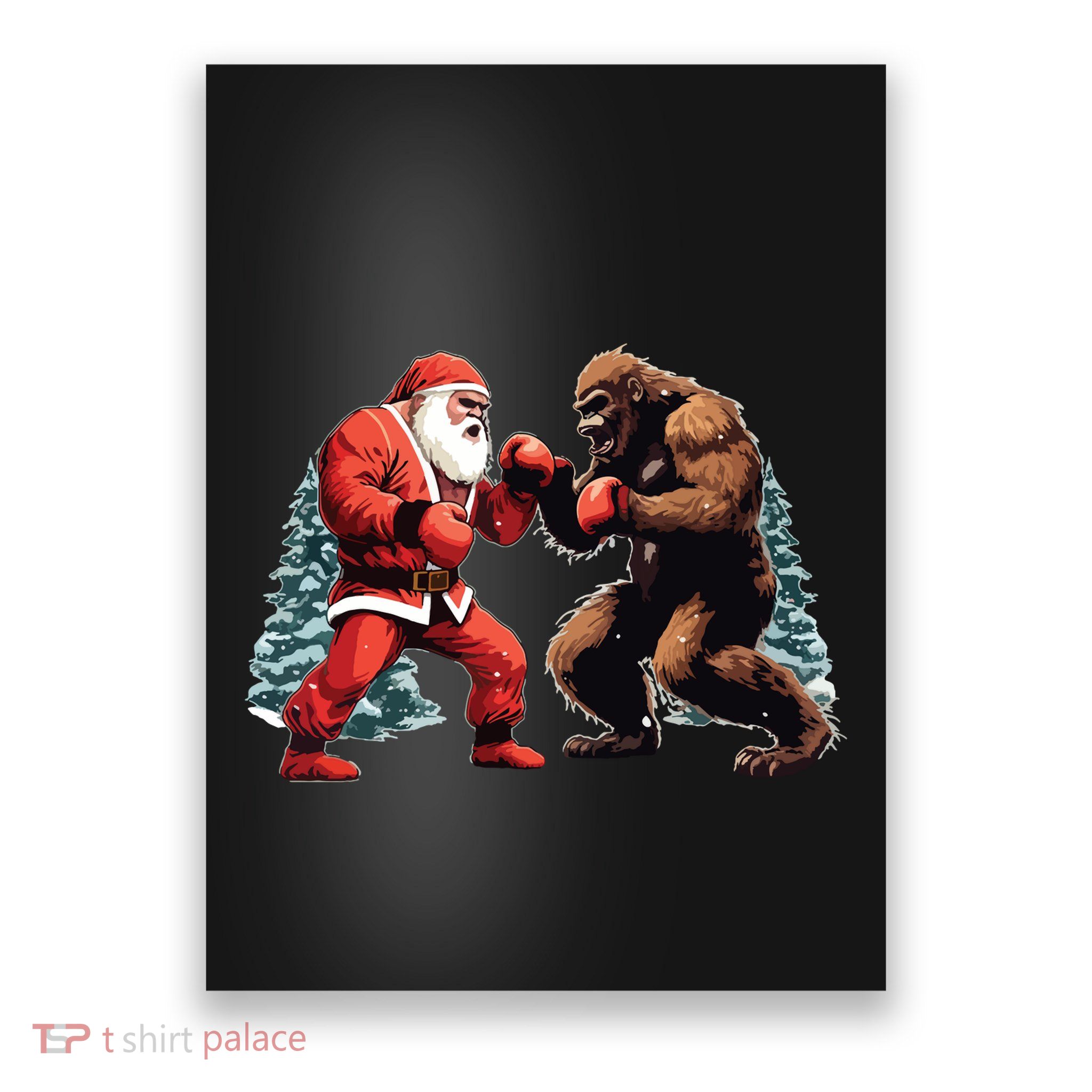 Santa Claus Boxing Bigfoot Sasquatch Christmas Poster