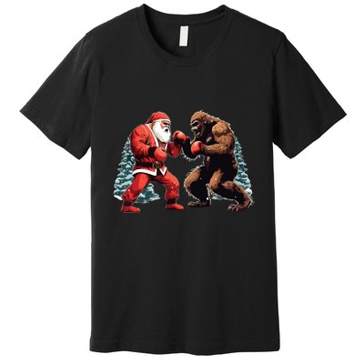 Santa Claus Boxing Bigfoot Sasquatch Christmas Premium T-Shirt