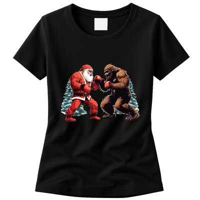 Santa Claus Boxing Bigfoot Sasquatch Christmas Womens T-Shirt