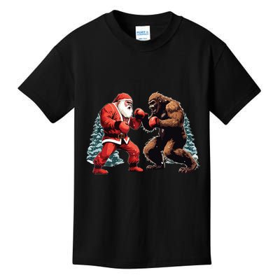 Santa Claus Boxing Bigfoot Sasquatch Christmas Kids T-Shirt