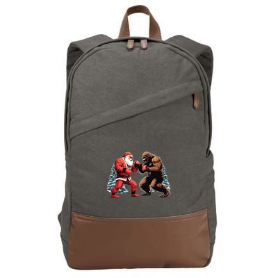 Santa Claus Boxing Bigfoot Sasquatch Christmas Cotton Canvas Backpack
