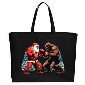 Santa Claus Boxing Bigfoot Sasquatch Christmas Cotton Canvas Jumbo Tote