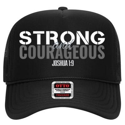 Strong & Courageous Bible Verse For Women Men Christian High Crown Mesh Back Trucker Hat