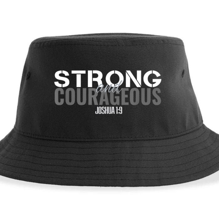 Strong & Courageous Bible Verse For Women Men Christian Sustainable Bucket Hat