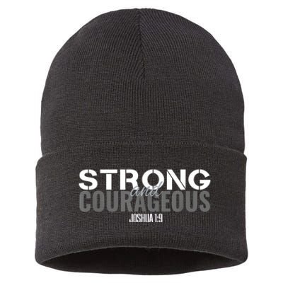 Strong & Courageous Bible Verse For Women Men Christian Sustainable Knit Beanie