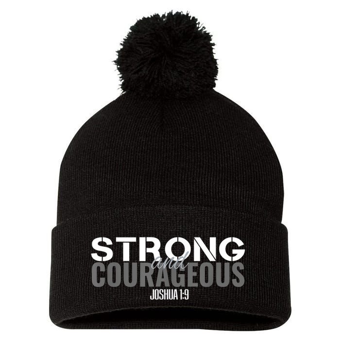 Strong & Courageous Bible Verse For Women Men Christian Pom Pom 12in Knit Beanie