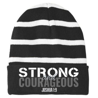 Strong & Courageous Bible Verse For Women Men Christian Striped Beanie with Solid Band